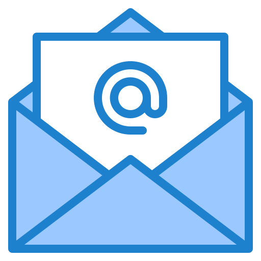 A blue envelope with the @ sign in a piece of paper.