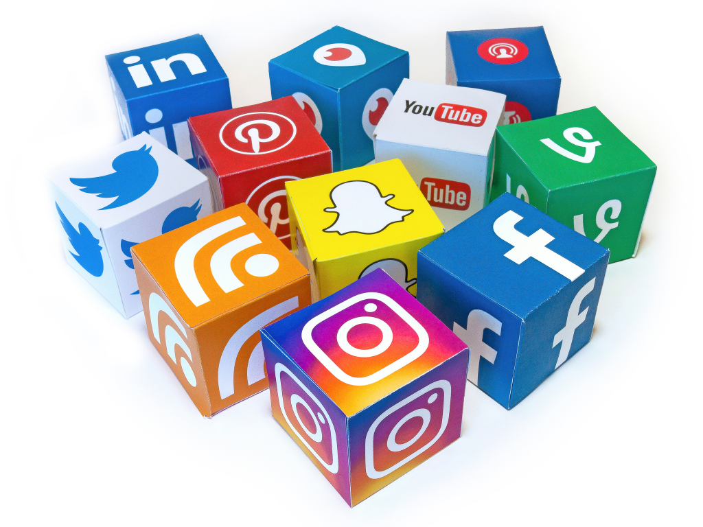 Boxes with Social Media logos on boxes. 