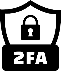 A shield with a black banner saying 2factor authentication. 