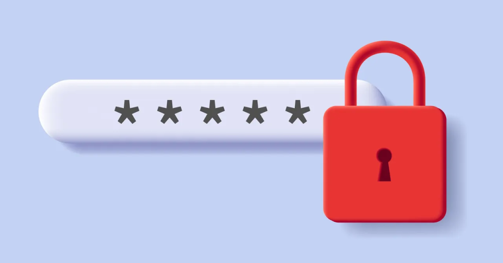 A big red lock with a password behind the lock showing a password field