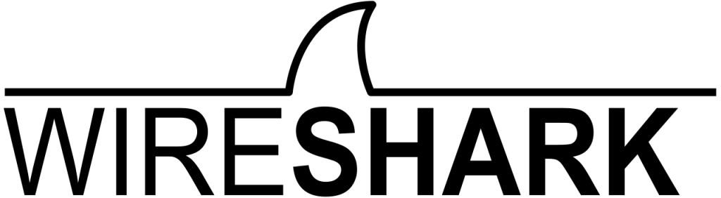 The word wireshark written in black and with a line with a shark fin above the word.