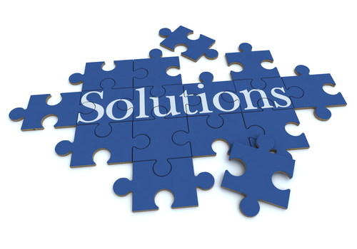 A puzzle with the word Solutions and a white background.