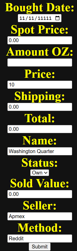 The forms where the user enter information that will be added to the database.