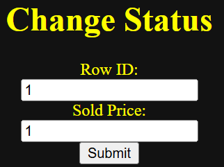 The status page, the user enters the row id and give the sold price