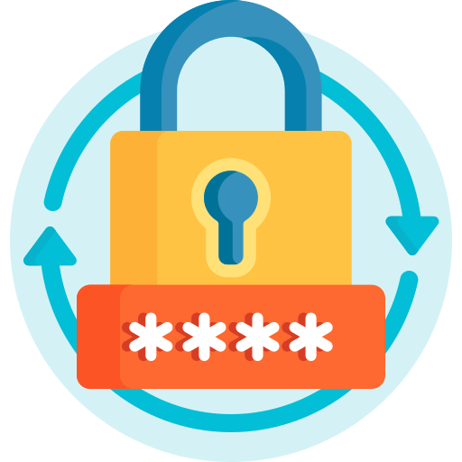 Cybersecurity icon showing a padlock with password protection and encryption concept