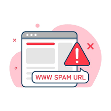 Illustration warning about spam URL and phishing websites with security alert icon.