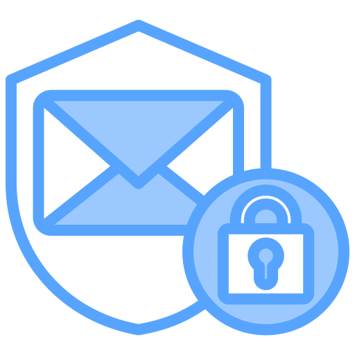 Blue icon representing secure email with a lock symbol, indicating encrypted or protected messaging.