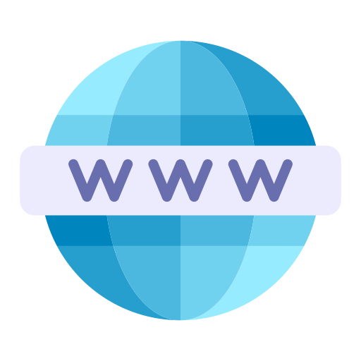 A blue globe with a light purple banner across it displaying "WWW" in purple text.