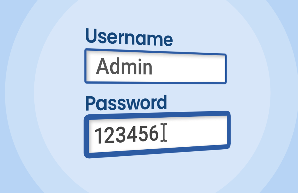 A login screen displaying fields for "Username" with "Admin" pre-filled and "Password" with "123456" entered.